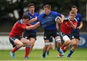 6 September 2014; Matthew Bursey, Leinster, is tackled by Paul O'Keefe, Munster. Under 19 Interprovincial, Leinster v Munster. St Mary's RFC, Templeville Road, Dublin. Picture credit: Pat Murphy / SPORTSFILE