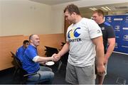 10 September 2014; Leinster Rugby have this morning announced two new charity partners for the season ahead with LauraLynn Children's Hospice and Special Olympics Leinster, confirmed at a special gathering in Leinster Rugby head offices in UCD. LauraLynn is a hospice providing end-of-life and respite care for children with life-limiting conditions, and support to their families. Special Olympics is a sports organisation for people with an intellectual disability and the focus of the partnership will be with the Leinster and the Eastern regions. Leinster Rugby head coach Matt O’Connor and players including captain Jamie Heaslip met representatives of both charities this morning. Speaking at the announcement was Leinster Rugby CEO, Mick Dawson, Sharon Morrow, CEO of LauraLynn and Annette Codd, Regional Director of Special Olympics Leinster. Leinster Rugby also announced a new process for other charities to engage with the province. By going on to www.leinsterrugby.ie/charitypartners and filling out a new online request form, charities can apply for support for their events on a once off basis. Pictured at the announcement are Leinster and Ireland player Jack McGrath with Special Olympics athlete Aaron Mockler, from Navan, Co. Meath. Leinster Rugby Headquarters, Belfield, Dublin. Picture credit: Ramsey Cardy / SPORTSFILE