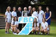 11 September 2014; A host of Kilmacud Crokes stars, past and present, were on hand in Kilmacud Crokes as the 2014 FBD 7's was launched. This is the 42nd year of Ireland's premier 7's tournament which has become a firm favourite in the GAA calendar for both players and supporters alike. In attendance at the 2014 FBD7s launch, clockwise, from left, Aisling Whitely, Molly Lamb, Pat Quill, President, Ladies Gaelic Football Association, Donal Daly, Chairperson, Ladies Football Section, Kilmacud Crokes, Michael Garvey, Director of Marketing & Sales, FBD, Ann Marie McBarron, Michelle Davoren, Claire Aughney, Aoife Kane,  Eabha Rutledge and Orla McDonald. Kilmacud Crokes GAA Club, Burke Park, Glenalbyn, Stillorgan, Co. Dublin. Picture credit: Brendan Moran / SPORTSFILE