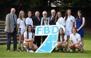 11 September 2014; A host of Kilmacud Crokes stars, past and present, were on hand in Kilmacud Crokes as the 2014 FBD 7's was launched. This is the 42nd year of Ireland's premier 7's tournament which has become a firm favourite in the GAA calendar for both players and supporters alike. In attendance at the 2014 FBD7s launch, clockwise, from left, John Sheridan, founder of Ladies Football in Kilmacud Crokes, Aisling Whitely, Molly Lamb, Pat Quill, President, Ladies Gaelic Football Association, Donal Daly, Chairperson, Ladies Football Section, Kilmacud Crokes, Michael Garvey, Director of Marketing & Sales, FBD, Ann Marie McBarron, Michelle Davoren, Claire Aughney, Aoife Kane,  Eabha Rutledge and Orla McDonald. Kilmacud Crokes GAA Club, Burke Park, Glenalbyn, Stillorgan, Co. Dublin. Picture credit: Brendan Moran / SPORTSFILE