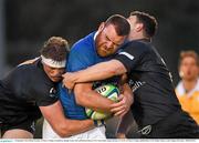 12 September 2014; Robert Sweeney, St Mary's College, is tackled by Gavin Thornbury, left, and Risteard Byrne, UCD. Ulster Bank League, Division 1A, UCD v St Mary's College. Belfield Bowl, UCD, Dublin. Picture credit: Stephen McCarthy / SPORTSFILE