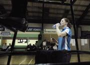 3 February 2007; Chloe Magee takes a break during her Ladies Singles Seniors match against Kirsty Kelly. Irish Senior and U15 Badminton Championships, Badminton Centre, Baldoyle, Dublin. Photo by Sportsfile