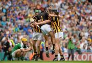 7 September 2014; Kilkenny players, from left, Tommy Walsh, Darren Brennan, Cathal McGrath and Darragh Joyce, celebrate after the game. Electric Ireland GAA Hurling All Ireland Minor Championship Final, Kilkenny v Limerick. Croke Park, Dublin. Picture credit: Piaras Ó Mídheach / SPORTSFILE