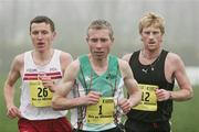 4 February 2007; Eventual winner Seamus Power, Ireland, centre, leads Mariusz Gizynski, Poland, left, who finished second, and third placed Peter Riley, England, during the 38th  Ras na hEireann  2007 International Mens Race. St. Fechin's GAA Grounds Beaulieu Road, Termonfechin, Louth. Picture credit: Tomás Greally / SPORTSFILE *** Local Caption ***