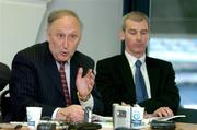 7 February 2007; Chairman of the Rules Task Force, Frank Murphy, in the company of Liam Keane, right, Secretary of the Disputes Resolution Authority, speaking at a Press Briefing in relation to the new Disciplinary Committee Structures and Procedures. Croke Park, Dublin. Picture credit: Brendan Moran / SPORTSFILE