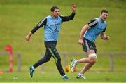15 September 2014; Munster's Felix Jones, left, and Donnacha Ryan, during squad training ahead of their side's Guinness PRO12, Round 3, match against Zebre on Friday. Munster Rugby Squad Training, University of Limerick, Limerick. Picture credit: Diarmuid Greene / SPORTSFILE