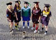 6 February 2007; The Purcell Cup and Shield 2007 Camogie Tournaments, which will take place in Athlone Institute of Technology on the weekend of the 10th and 11th of February, was launched today. Pictured at a photocall for the launch are, from left, Niamh Taylor, Trinity College, Triona Butler, DCU, Mairead Dunne, Athlone IT, Teresa Buckley, Trinity College, and Eimear Ryan, DCU. Trinity College, Dublin. Picture credit: Brian Lawless / SPORTSFILE