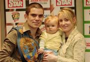 8 February 2007; Bernard Dunne photographed with his wife Pamela and 7 month old daughter Caoimhe during a press conference where the details of his next fight were confirmed. Burlington Hotel, Dublin. Picture Credit: Matt Browne / SPORTSFILE