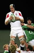 9 February 2007; Jordan Crane, England Saxons, wins possession in the line-out against Trevor Hogan, Ireland A . A International, Ireland A v England Saxons, Ravenhill Park, Belfast, Co. Antrim. Picture Credit: Oliver McVeigh / SPORTSFILE