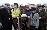 10 February 2007; Winner of the The Hennessy Cognac Gold Cup, Beef Or Salmon, with, from left, co-owner John McLernon, jockey Andrew McNamara, Catherine Drain and trainer Michael Hourigan. Leopardstown Racecourse, Leopardstown, Dublin. Picture credit: SPORTSFILE
