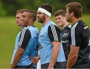 15 September 2014; Munster's Billy Holland with team-mate Simon Zebo during squad training ahead of their side's Guinness PRO12, Round 3, match against Zebre on Friday. Munster Rugby Squad Training, University of Limerick, Limerick. Picture credit: Diarmuid Greene / SPORTSFILE