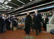 11 February 2007; President Mary McAleese makes her way to greet the teams accompanied by Peter Boyle, President of the Irish Rugby Football Union. RBS Six Nations Rugby Championship, Ireland v France, Croke Park, Dublin. Picture Credit: Brendan Moran / SPORTSFILE