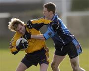 14 February 2007; Conor Mortimer, DCU, in action against Finnian Moriarty, UUJ. Sigerson Cup 2nd Round, DCU v UUJ, Dublin City University, Dublin. Picture credit: Brian Lawless / SPORTSFILE