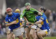 18 February 2007; Sean O'Connor, Limerick, under pressure from Philip Maher, right, and Diarmaid Fitzgerald, Tipperary. Allianz National Hurling League, Division 1B, Round 1, Tipperary v Limerick, McDonagh Park, Nenagh, Co. Tipperary. Picture credit: Ray McManus / SPORTSFILE