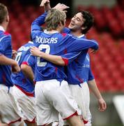 24 February 2007; Linfield's Steven Douglas celebrates with Michael Gault after scoring his sides second goal. Irish League, Linfield v Donegal Celtic, Windsor Park, Belfast, Co Antrim. Picture Credit: Oliver McVeigh / SPORTSFILE