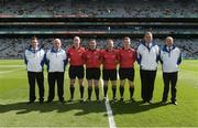 7 September 2014; Match officials, left to right, linesman John Keenan, referee Fergal Horgan, linesman Eamonn Hassan, and sideline official James Clarke, with umpires David Heelan, Paul Ryan, Alan Horgan, and John Hadnett. Electric Ireland GAA Hurling All Ireland Minor Championship Final, Kilkenny v Limerick. Croke Park, Dublin. Picture credit: Ray McManus / SPORTSFILE