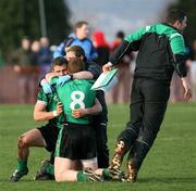 3 March 2007; QUBs Charlie Vernon, no 8, and Philip Courtney, embrace after the final whistle. Ulster Bank Sigerson Cup Final, Oueens University, Belfast v University of Ulster Jordonstown, Queen's University, Belfast, Co. Antrim. Picture credit: Oliver McVeigh / SPORTSFILE