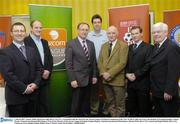 6 March 2007; Tommy Shiels, third from right, Derry City F.C., is presented with the award for the 'eircom League of Ireland Groundsman of the Year' by left to right, Ian Lacey, the Institute of Groundsmanship, Colman Warde, National Agrochemical Distributors, Fran Gavin, Director of the eircom League of Ireland, Eoghan Hegarty, National Agrochemical Distributors, Martin Parke, Derry City Council and Hugh McDaid, Derry City Chairman. Great Southern Hotel, Dublin Airport. Picture credit: David Maher / SPORTSFILE