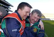 17 March 2004; Newtownshandrum coach Ger Cunningham, left, and manager Patsy Morrissey celebrate at the final whistle. AIB All-Ireland Club Football Final, Newtownshandrum v Dunloy, Croke Park, Dublin, Photo by Brendan Moran/Sportsfile