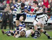 7 March 2007; Sean Scanlon, Crescent, in action against Peter Kelleher and Peter O'Mahony, right, PBC. Avonmore Munster Senior Schools Cup Semi-Final, Crescent College Comprehensive v Presentation Brothers Cork, Dooradoyle, Limerick. Picture credit: Kieran Clancy / SPORTSFILE