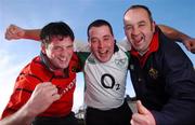 9 March 2007; Ireland supporters, left to right, James Keogh, from Wexford, Karl Curran, Galway, and Pat Whelan, Tipperary, on the streets of Edinburgh before the Six Nations Scotland v Ireland game. Edinburgh, Scotland. Picture Credit: Brian Lawless / SPORTSFILE