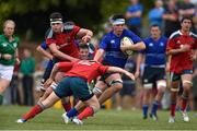 27 September 2014; Paul Boyle, Leinster, is tackled by David McCarthy, Munster. Under 18 Club Interprovincial, Munster v Leinster. Waterpark RFC, Waterford. Picture credit: Ramsey Cardy / SPORTSFILE