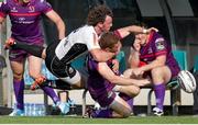 27 September 2014; Paddy Jackson, Ulster, is tackled by Mauro Bergamasco, Zebre. Guinness PRO12, Round 4, Zebre v Ulster. Stadio XXV Aprile, Parma, Italy. Picture credit: Roberto Bregani / SPORTSFILE