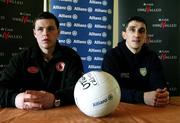 6 March 2007; Conor Gormley, left, Tyrone, and Paddy Campbell, Donegal, at an official GAA press conference in advance of the Allianz National Football League game between Tyrone and Donegal to be played next Saturday night. Kelly's Inn, Ballygawley, Co Tyrone. Picture credit: Oliver McVeigh / SPORTSFILE