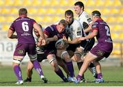 27 September 2014; Franco van der Merwe, Ulster, is tackled by Quintin Geldenhuys, Zebre. Guinness PRO12, Round 4, Zebre v Ulster. Stadio XXV Aprile, Parma, Italy. Picture credit: Roberto Bregani / SPORTSFILE