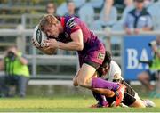 27 September 2014; Andrew Trimble, Ulster, is tackled by Luciano Leibson, Zebre. Guinness PRO12, Round 4, Zebre v Ulster. Stadio XXV Aprile, Parma, Italy. Picture credit: Roberto Bregani / SPORTSFILE