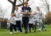 15 March 2007; The Ulster Bank IRFU Summer Scrummage Rugby Camps were launched today with the help of Ireland Rugby International players. This is the third year that Ulster Bank and the IRFU have teamed up to run the camps for boys and girls between the ages of six and 13 which take place from July 2nd to August 24th all around Ireland. All camps are staffed by qualified IRFU coaches. At the launch is Ireland's Jerry Flannery with, from left, Mia Feeny, age 9, Lucas Mulcahy, age 13, Harry Murless, age 6, and Luke Feeny, age 12. Fitzpatrick Castle Hotel, Killiney, Co. Dublin. Picture credit: Brian Lawless / SPORTSFILE