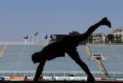 16 March 2007; Ireland full back Girvan Dempsey does some stretching exercises after kicking practice ahead of their RBS Six Nations game against Italy. Stadio Flaminio, Rome, Italy. Picture credit: Brendan Moran / SPORTSFILE