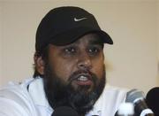 18 March 2007; Pakistan cricket captain Inzmam Ul-Haq speaking at a press conference after the death of team coach Bob Woolmer where Ul-Haq announced his retirement as captain of Pakistan and his retirement one day from test cricket. Pegasus Hotel, Kingston, Jamaica. Picture credit: Pat Murphy / SPORTSFILE