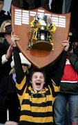 19 March 2007; RBAI's Mark Jones holds aloft the Schools cup. Ulster Schools Senior Cup Final, Royal Belfast Academical Institution v Wallace High School, Ravenhill Park, Belfast, Co. Antrim. Picture credit: Oliver McVeigh / SPORTSFILE