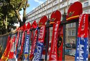 4 October 2014; Leinster and Munster scarves and flags hang on a railing near the Aviva Stadium ahead of the game. Guinness PRO12, Round 5, Leinster v Munster. Aviva Stadium, Lansdowne Road, Dublin. Picture credit: Ray McManus / SPORTSFILE