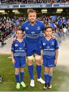 4 October 2014; Leinster mascots Daniel Guastalla, left, from Rathgar, Dublin, and Ciaran Herdman, from Navan Co. Meath, with Leinster captain Jamie Heaslip before the game of the game. Guinness PRO12 Round 5, Leinster v Munster. Aviva Stadium, Lansdowne Road, Dublin. Picture credit: Brendan Moran / SPORTSFILE