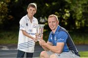 8 October 2014; Congratulations to Darragh Fanning, who won Bank of Ireland’s Leinster rugby Player of the Month. The September trophy was presented by Cillian Brennan, age 11, from Donabate, Dublin, and who plays for Malahide Rugby Club U12s. Leinster Rugby Head Office, UCD, Belfield, Dublin. Picture credit: Brendan Moran / SPORTSFILE