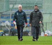 8 October 2014; Republic of Ireland assistant manager Roy Keane with goalkeeping coach Seamus McDonagh, at the end of squad training ahead of their UEFA EURO 2016 Championship Qualifer, Group D, game against Gibraltar on Saturday. Republic of Ireland Squad Training, Gannon Park, Malahide, Co. Dublin. Picture credit: David Maher / SPORTSFILE