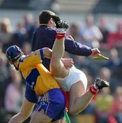 1 April 2007; Gerry O'Grady, Clare, in action against Joe Deane, Cork, as Clare goalie Philip Brennan makes a save. Allianz National Hurling League, Division 1A Round 5, Clare v Cork, Cusack Park, Ennis, Co. Clare. Picture credit: Kieran Clancy / SPORTSFILE