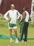 1 April 2007; Ireland's Boyd Rankin in conversation with in-coming coach Phil Simmons, right, during team training. Everest Cricket Club, Georgetown, Guyana. Picture credit: Pat Murphy / SPORTSFILE