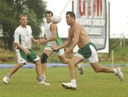 1 April 2007; Ireland's David Langford-Smith in action against William Porterfield, left, and Kyle McCallan, centre, during team training. Everest Cricket Club, Georgetown, Guyana. Picture credit: Pat Murphy / SPORTSFILE