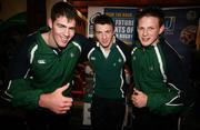 2 April 2007; Irish players Brian Cawley, Paul Ryan, captain , and Adam Craig at the launch of the 2007 IRB U19 World Championship. University of Ulster, Jordanstown, Co. Antrim. Picture credit: Oliver McVeigh / SPORTSFILE