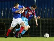 2 April 2007; Ollie Cahill, Drogheda United, in action against Mark Dickson, Linfield. Setanta Cup Group 1, Linfield v Drogheda United, Windsor Park, Belfast, Co. Antrim. Picture credit: Oliver McVeigh / SPORTSFILE