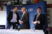 3 April 2007; Leinster's head coach Michael Cheika, left, Richie Boucher, Chief Executive, Retail Financial Services Ireland, Bank of Ireland, and Mick Dawson, Chief Executive, Leinster Rugby, at a press conference, to announce Bank of Ireland as the new official sponsors of Leinster Rugby, ahead of their Magners League game against Glasgow Warriors. Leinster Rugby Press Briefing, Old Wesley Bar, Donnybrook, Dublin. Picture credit: Ray McManus / SPORTSFILE