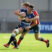 4 October 2014; Jordan Coghlan, Leinster A, is tackled by Ivan Dineen, Munster A. Interprovincial, Leinster A v Munster A. Donnybrook Stadium, Donnybrook, Dublin. Picture credit: Stephen McCarthy / SPORTSFILE