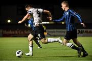 10 October 2014; Patrick Hoban, Dundalk, in action against Derek Prendergast, Athlone Town. SSE Airtricity League Premier Division, Athlone Town v Dundalk. Athlone Town Stadium, Athlone, Co. Westmeath. Picture credit: David Maher / SPORTSFILE