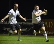10 October 2014; Dundalk's Patrick Hoban, right, celebrates after scoring his side's first goal with team-mate Kurtis Byrne. SSE Airtricity League Premier Division, Athlone Town v Dundalk. Athlone Town Stadium, Athlone, Co. Westmeath. Picture credit: David Maher / SPORTSFILE