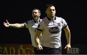 10 October 2014; Dundalk's Patrick Hoban, right, celebrates after scoring his side's first goal with team-mate Kurtis Byrne. SSE Airtricity League Premier Division, Athlone Town v Dundalk. Athlone Town Stadium, Athlone, Co. Westmeath. Picture credit: David Maher / SPORTSFILE