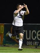 10 October 2014; Patrick Hoban, Dundalk, celebrates after scoring his side's first goal. SSE Airtricity League Premier Division, Athlone Town v Dundalk. Athlone Town Stadium, Athlone, Co. Westmeath. Picture credit: David Maher / SPORTSFILE