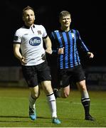 10 October 2014; Stephen O'Donnell, Dundalk, in action against Derek Prendergast, Athlone Town. SSE Airtricity League Premier Division, Athlone Town v Dundalk. Athlone Town Stadium, Athlone, Co. Westmeath. Picture credit: David Maher / SPORTSFILE